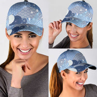 Blue Japanese Traditional Motifs Classic Cap Palaka With Asanoha Seigaiha Sakura - Polynesian Pride
