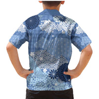 Blue Palaka Japanese Patterns Family Matching Mermaid Dress and Hawaiian Shirt Asanoha Seigaiha Sakura Motif LT14 - Polynesian Pride