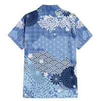 Blue Palaka Japanese Patterns Family Matching Mermaid Dress and Hawaiian Shirt Asanoha Seigaiha Sakura Motif LT14 - Polynesian Pride