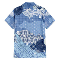 Blue Palaka Japanese Patterns Family Matching Short Sleeve Bodycon Dress and Hawaiian Shirt Asanoha Seigaiha Sakura Motif LT14 - Polynesian Pride