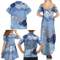Blue Palaka Japanese Patterns Family Matching Summer Maxi Dress and Hawaiian Shirt Asanoha Seigaiha Sakura Motif LT14 - Polynesian Pride
