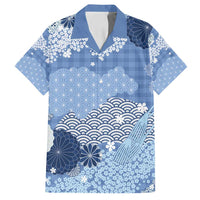 Blue Palaka Japanese Patterns Family Matching Tank Maxi Dress and Hawaiian Shirt Asanoha Seigaiha Sakura Motif LT14 Dad's Shirt - Short Sleeve Blue - Polynesian Pride