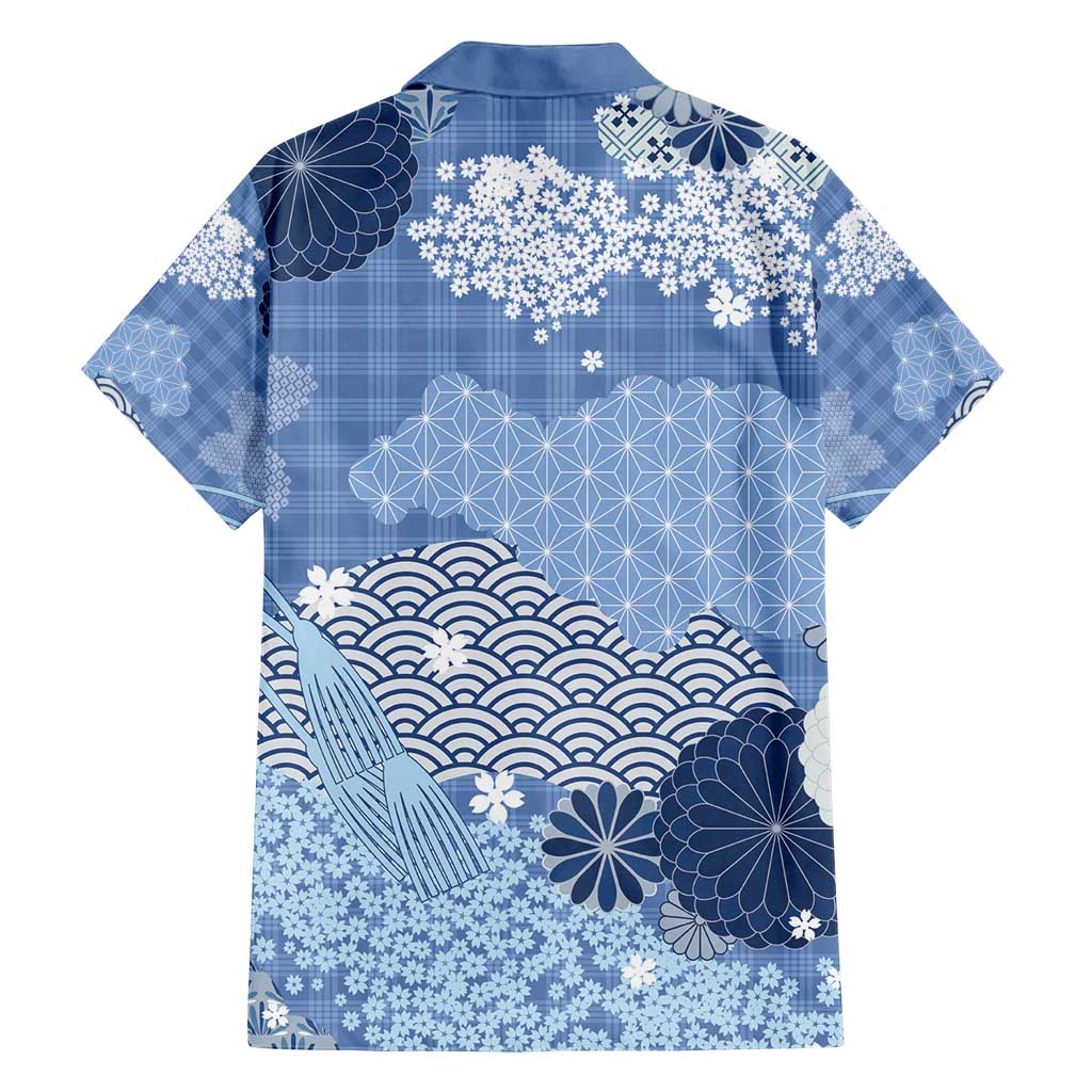 Blue Palaka Japanese Patterns Family Matching Tank Maxi Dress and Hawaiian Shirt Asanoha Seigaiha Sakura Motif LT14 - Polynesian Pride