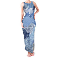 Blue Palaka Japanese Patterns Family Matching Tank Maxi Dress and Hawaiian Shirt Asanoha Seigaiha Sakura Motif LT14 Mom's Dress Blue - Polynesian Pride