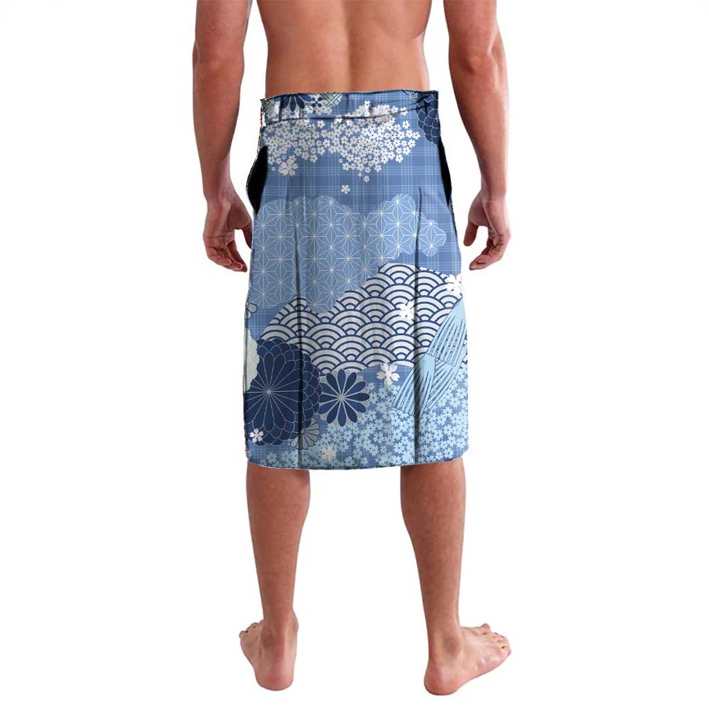 Blue Palaka Japanese Patterns Lavalava Asanoha Seigaiha Sakura Motif LT14 - Polynesian Pride