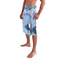 Blue Palaka Japanese Patterns Lavalava Asanoha Seigaiha Sakura Motif LT14 - Polynesian Pride
