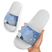 Blue Palaka Japanese Patterns Slide Sandals Asanoha Seigaiha Sakura Motif LT14 - Polynesian Pride