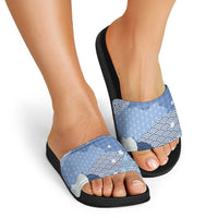 Blue Palaka Japanese Patterns Slide Sandals Asanoha Seigaiha Sakura Motif LT14 - Polynesian Pride