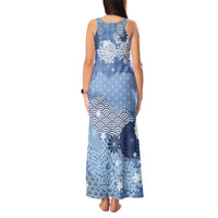 Blue Palaka Japanese Patterns Tank Maxi Dress Asanoha Seigaiha Sakura Motif LT14 - Polynesian Pride