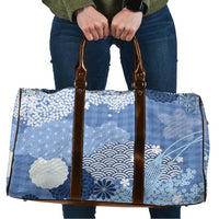 Blue Palaka Japanese Patterns Travel Bag Asanoha Seigaiha Sakura Motif - Polynesian Pride