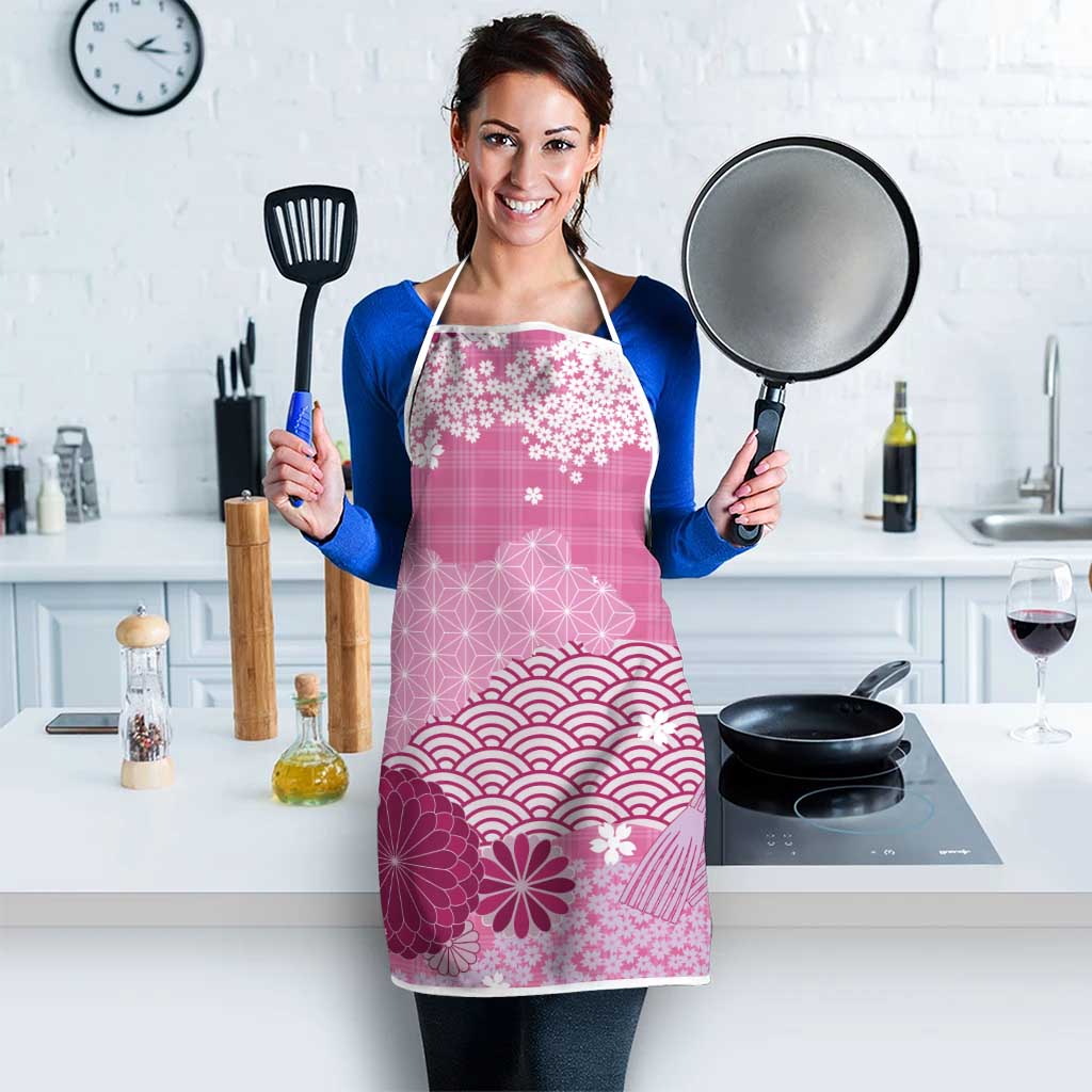 Pink Palaka Japanese Patterns Apron Asanoha Seigaiha Sakura Motif - Polynesian Pride
