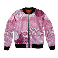 Pink Palaka Japanese Patterns Bomber Jacket Asanoha Seigaiha Sakura Motif LT14 Unisex Pink - Polynesian Pride