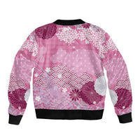 Pink Palaka Japanese Patterns Bomber Jacket Asanoha Seigaiha Sakura Motif LT14 - Polynesian Pride