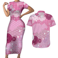 Pink Palaka Japanese Patterns Couples Matching Short Sleeve Bodycon Dress and Hawaiian Shirt Asanoha Seigaiha Sakura Motif LT14 Pink - Polynesian Pride