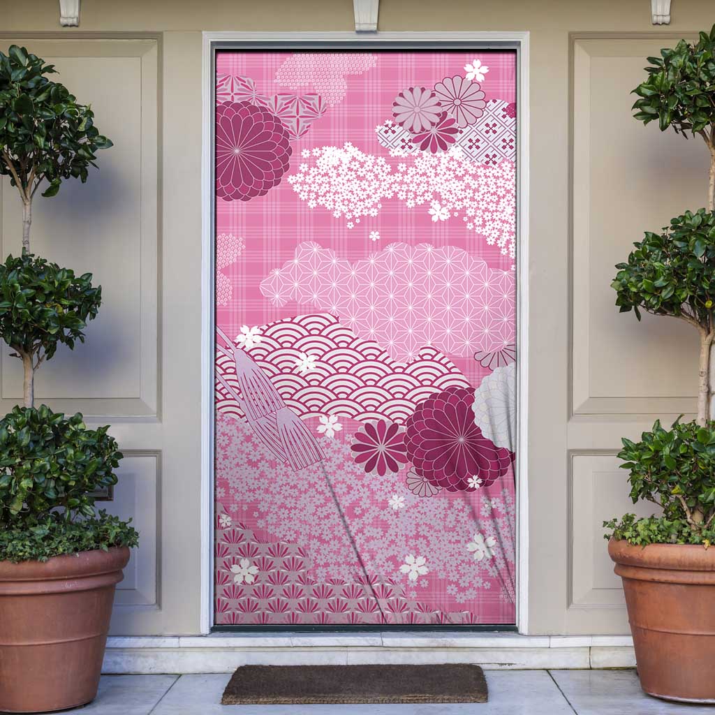 Pink Palaka Japanese Patterns Door Cover Asanoha Seigaiha Sakura Motif LT14 Pink - Polynesian Pride