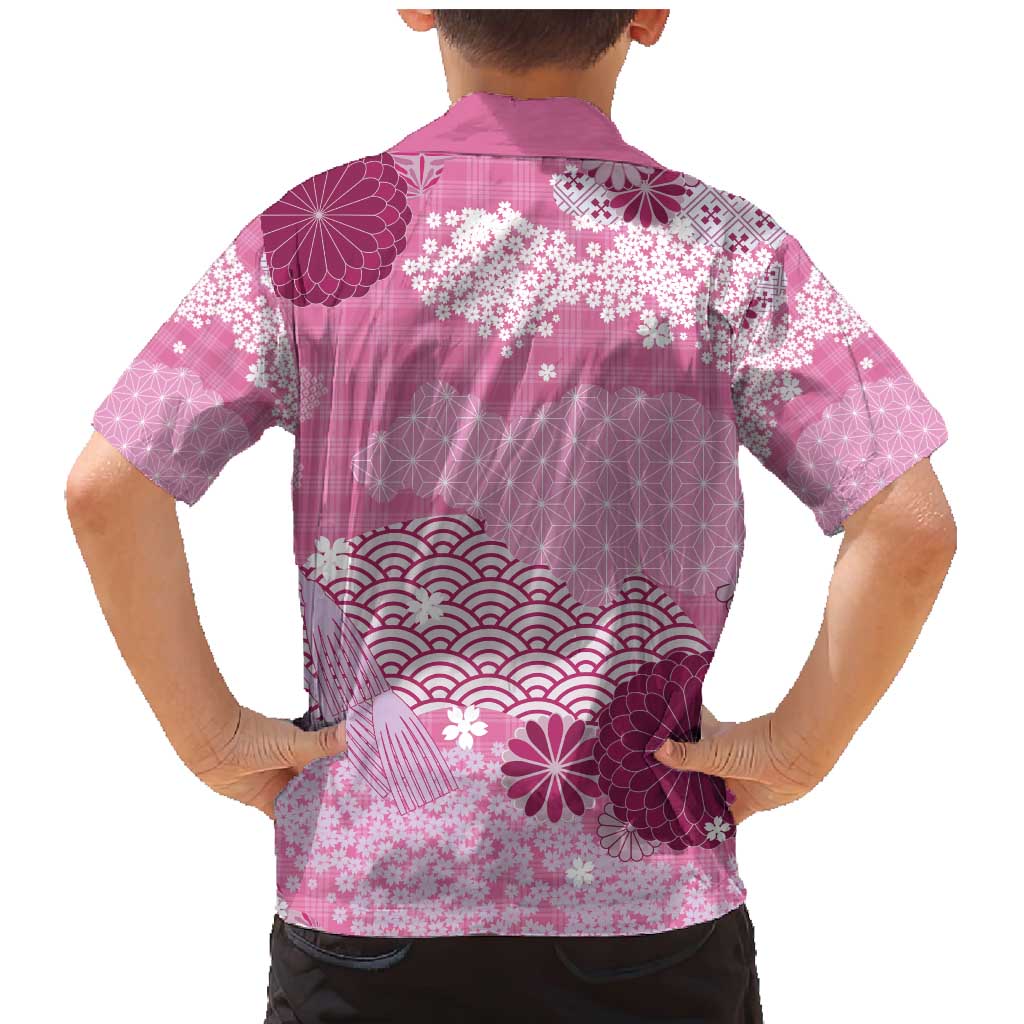 Pink Palaka Japanese Patterns Family Matching Mermaid Dress and Hawaiian Shirt Asanoha Seigaiha Sakura Motif LT14 - Polynesian Pride