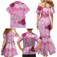 Pink Palaka Japanese Patterns Family Matching Mermaid Dress and Hawaiian Shirt Asanoha Seigaiha Sakura Motif LT14 - Polynesian Pride