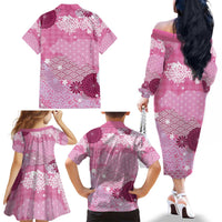 Pink Palaka Japanese Patterns Family Matching Off The Shoulder Long Sleeve Dress and Hawaiian Shirt Asanoha Seigaiha Sakura Motif LT14 - Polynesian Pride