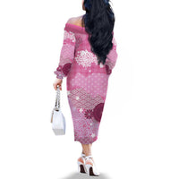 Pink Palaka Japanese Patterns Family Matching Off The Shoulder Long Sleeve Dress and Hawaiian Shirt Asanoha Seigaiha Sakura Motif LT14 - Polynesian Pride