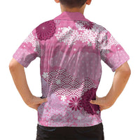 Pink Palaka Japanese Patterns Family Matching Off Shoulder Maxi Dress and Hawaiian Shirt Asanoha Seigaiha Sakura Motif LT14 - Polynesian Pride