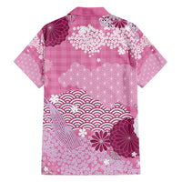 Pink Palaka Japanese Patterns Family Matching Off Shoulder Short Dress and Hawaiian Shirt Asanoha Seigaiha Sakura Motif LT14 - Polynesian Pride