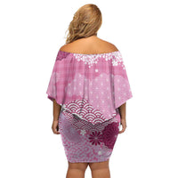 Pink Palaka Japanese Patterns Family Matching Off Shoulder Short Dress and Hawaiian Shirt Asanoha Seigaiha Sakura Motif LT14 - Polynesian Pride