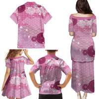 Pink Palaka Japanese Patterns Family Matching Puletasi and Hawaiian Shirt Asanoha Seigaiha Sakura Motif LT14 - Polynesian Pride