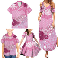 Pink Palaka Japanese Patterns Family Matching Summer Maxi Dress and Hawaiian Shirt Asanoha Seigaiha Sakura Motif LT14 - Polynesian Pride