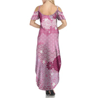 Pink Palaka Japanese Patterns Family Matching Summer Maxi Dress and Hawaiian Shirt Asanoha Seigaiha Sakura Motif LT14 - Polynesian Pride