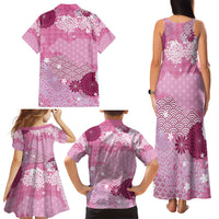 Pink Palaka Japanese Patterns Family Matching Tank Maxi Dress and Hawaiian Shirt Asanoha Seigaiha Sakura Motif LT14 - Polynesian Pride