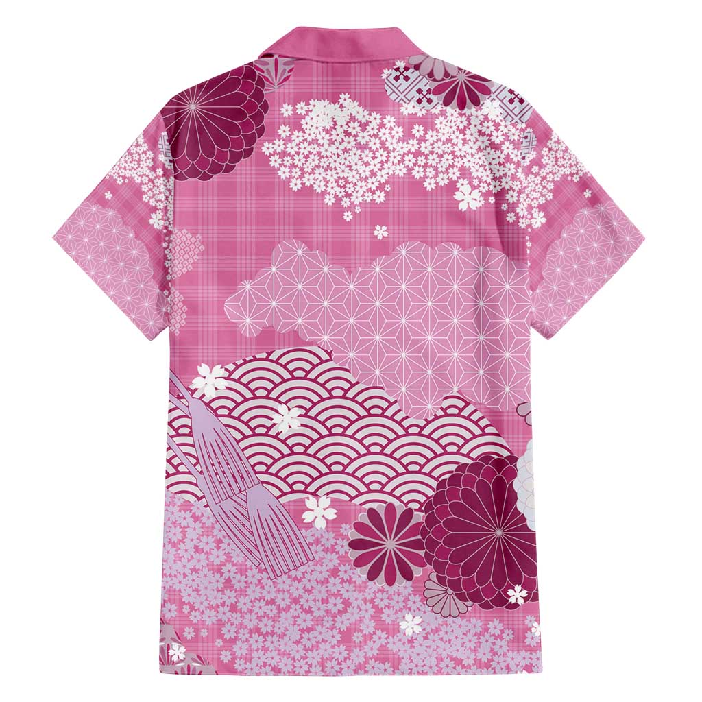 Pink Palaka Japanese Patterns Family Matching Tank Maxi Dress and Hawaiian Shirt Asanoha Seigaiha Sakura Motif LT14 - Polynesian Pride