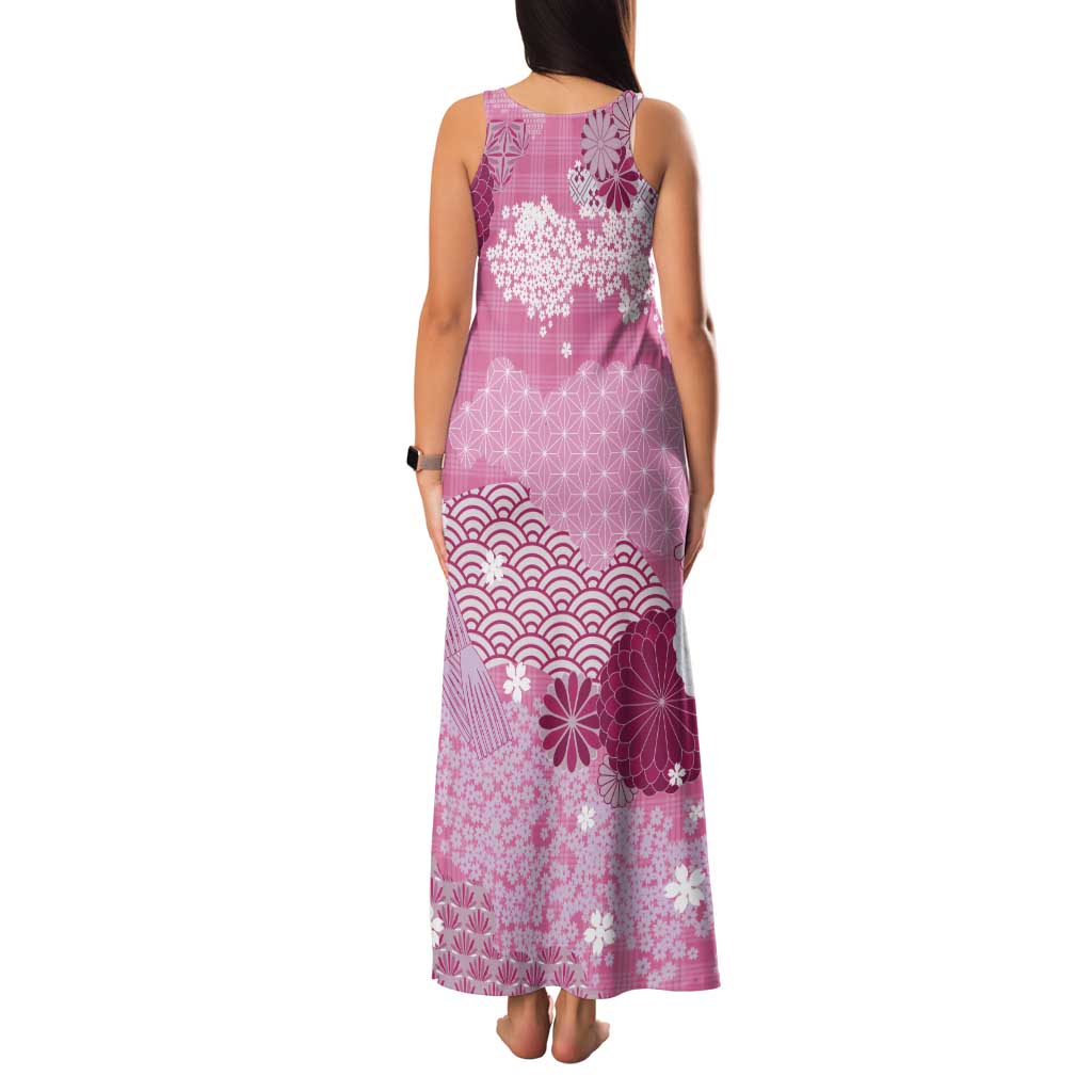Pink Palaka Japanese Patterns Family Matching Tank Maxi Dress and Hawaiian Shirt Asanoha Seigaiha Sakura Motif LT14 - Polynesian Pride