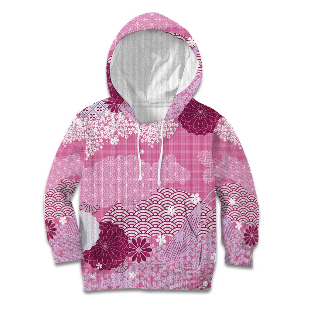 Pink Palaka Japanese Patterns Kid Hoodie Asanoha Seigaiha Sakura Motif LT14 Hoodie Pink - Polynesian Pride