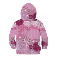 Pink Palaka Japanese Patterns Kid Hoodie Asanoha Seigaiha Sakura Motif LT14 - Polynesian Pride