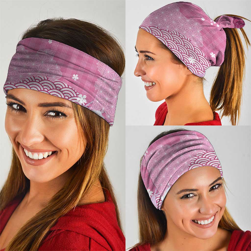 Pink Palaka Japanese Patterns Neck Gaiter Asanoha Seigaiha Sakura Motif - Polynesian Pride