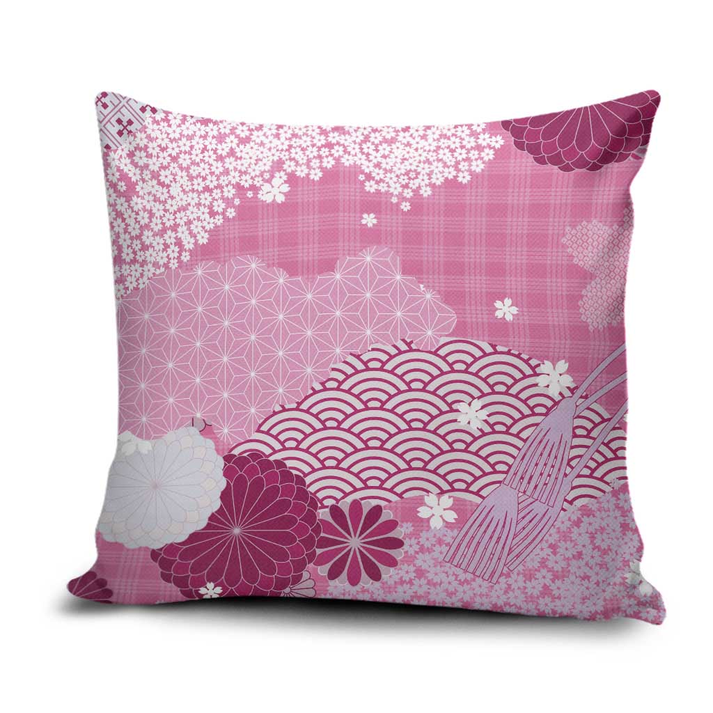 Pink Palaka Japanese Patterns Pillow Cover Asanoha Seigaiha Sakura Motif LT14 Pink - Polynesian Pride