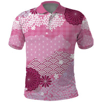 Pink Palaka Japanese Patterns Polo Shirt Asanoha Seigaiha Sakura Motif LT14 Pink - Polynesian Pride