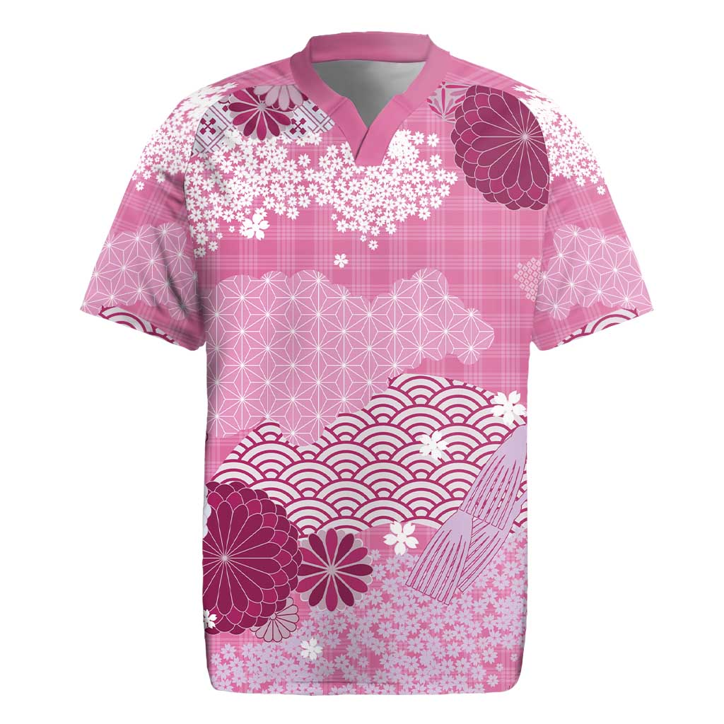 Pink Palaka Japanese Patterns Rugby Jersey Asanoha Seigaiha Sakura Motif LT14 Pink - Polynesian Pride
