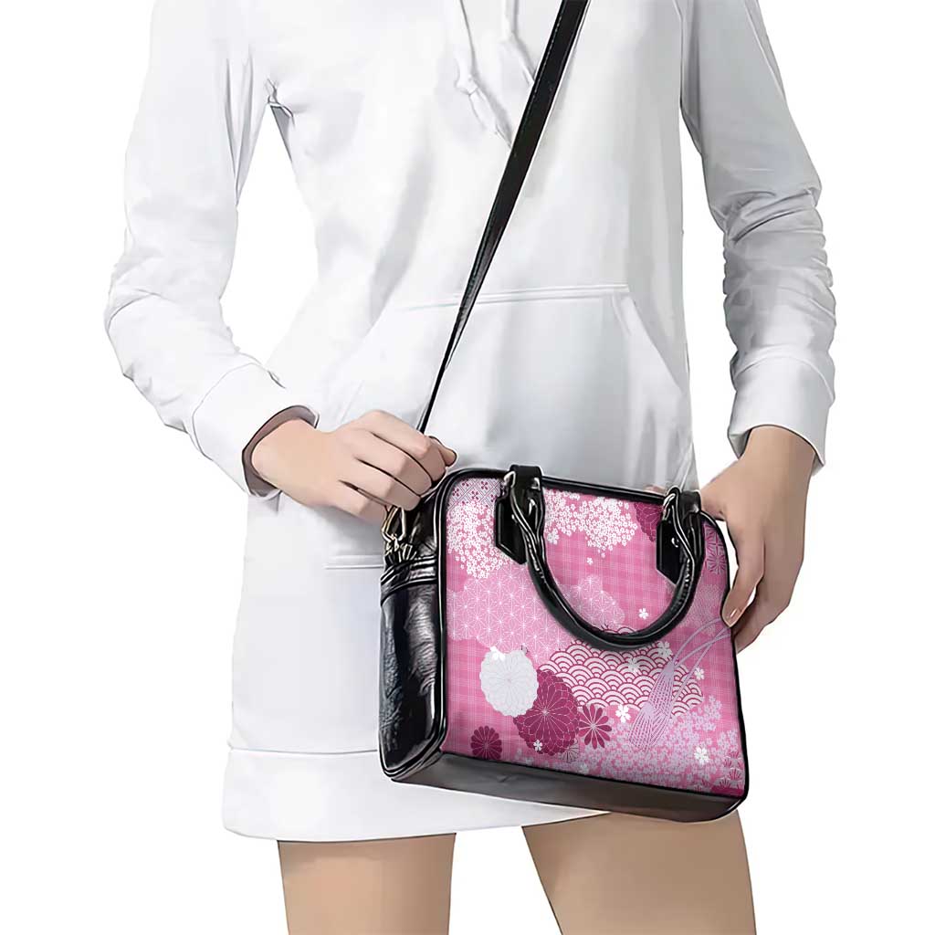 Pink Palaka Japanese Patterns Shoulder Handbag Asanoha Seigaiha Sakura Motif - Polynesian Pride