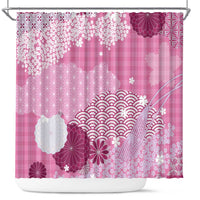 Pink Palaka Japanese Patterns Shower Curtain Asanoha Seigaiha Sakura Motif LT14 Pink - Polynesian Pride