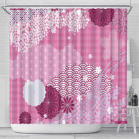 Pink Palaka Japanese Patterns Shower Curtain Asanoha Seigaiha Sakura Motif LT14 - Polynesian Pride