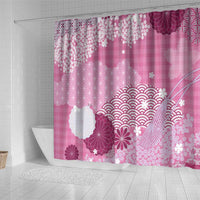 Pink Palaka Japanese Patterns Shower Curtain Asanoha Seigaiha Sakura Motif LT14 - Polynesian Pride