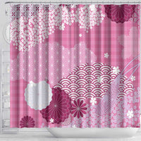 Pink Palaka Japanese Patterns Shower Curtain Asanoha Seigaiha Sakura Motif LT14 - Polynesian Pride