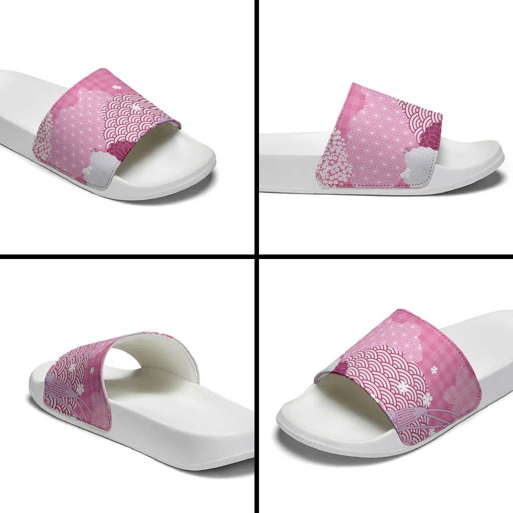 Pink Palaka Japanese Patterns Slide Sandals Asanoha Seigaiha Sakura Motif LT14 - Polynesian Pride