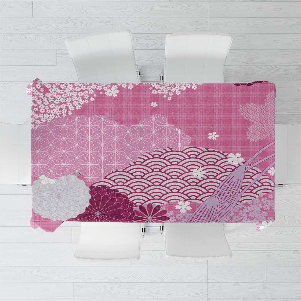 Pink Palaka Japanese Patterns Tablecloth Asanoha Seigaiha Sakura Motif LT14 Pink - Polynesian Pride