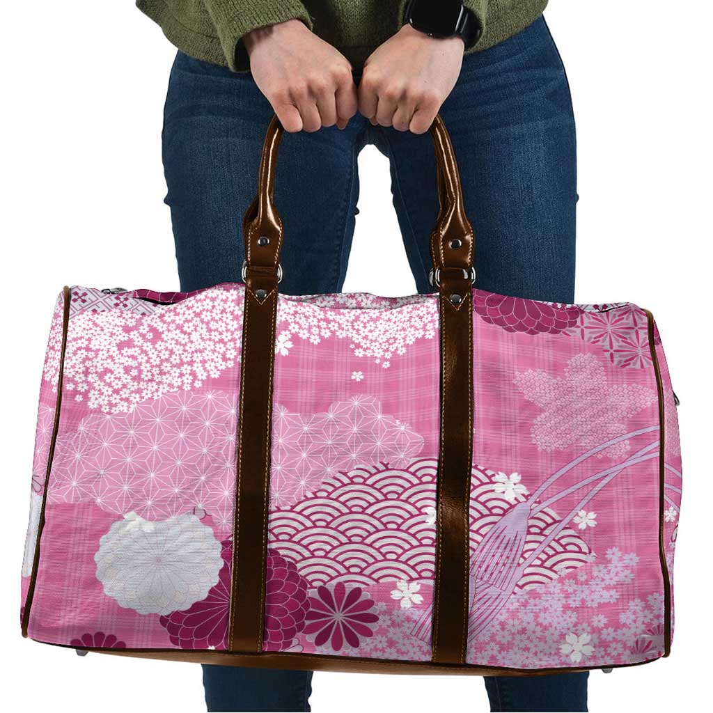 Pink Palaka Japanese Patterns Travel Bag Asanoha Seigaiha Sakura Motif LT14 Pink - Polynesian Pride