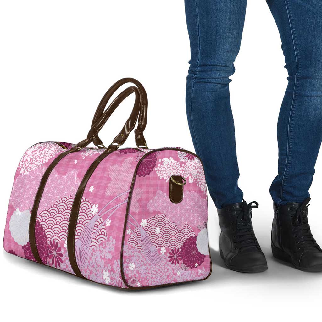 Pink Palaka Japanese Patterns Travel Bag Asanoha Seigaiha Sakura Motif LT14 - Polynesian Pride