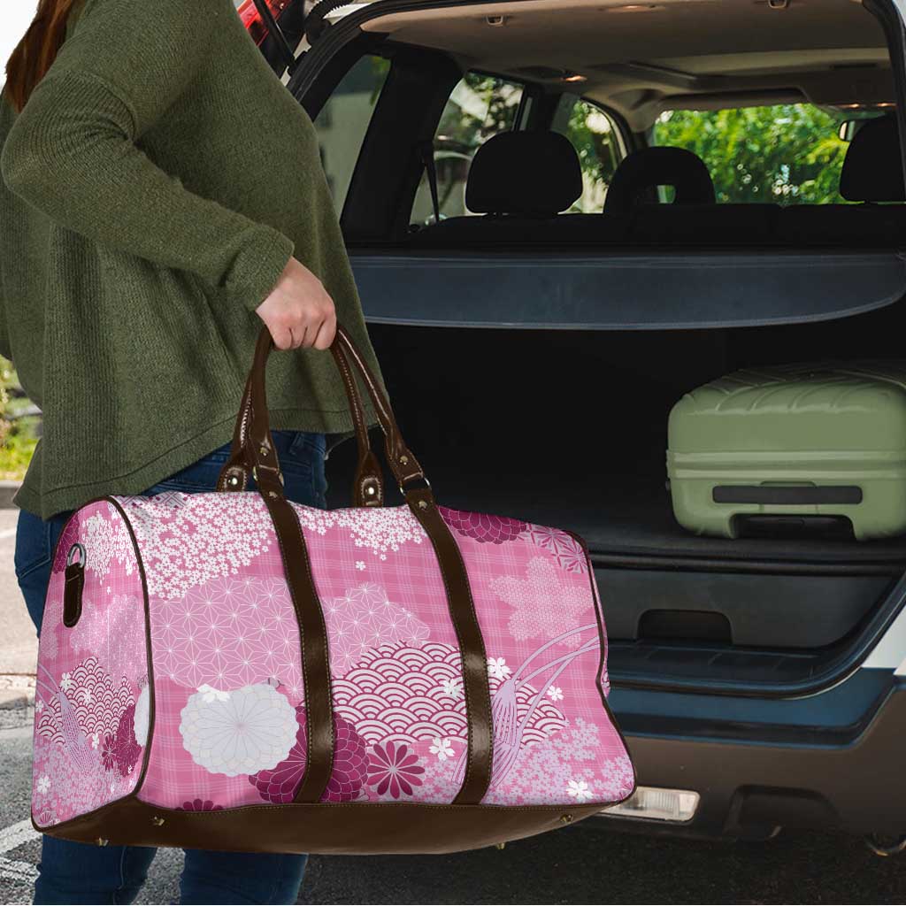 Pink Palaka Japanese Patterns Travel Bag Asanoha Seigaiha Sakura Motif LT14 - Polynesian Pride