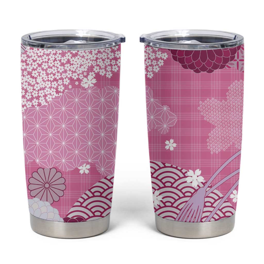 Pink Palaka Japanese Patterns Tumbler Cup Asanoha Seigaiha Sakura Motif LT14 Pink - Polynesian Pride