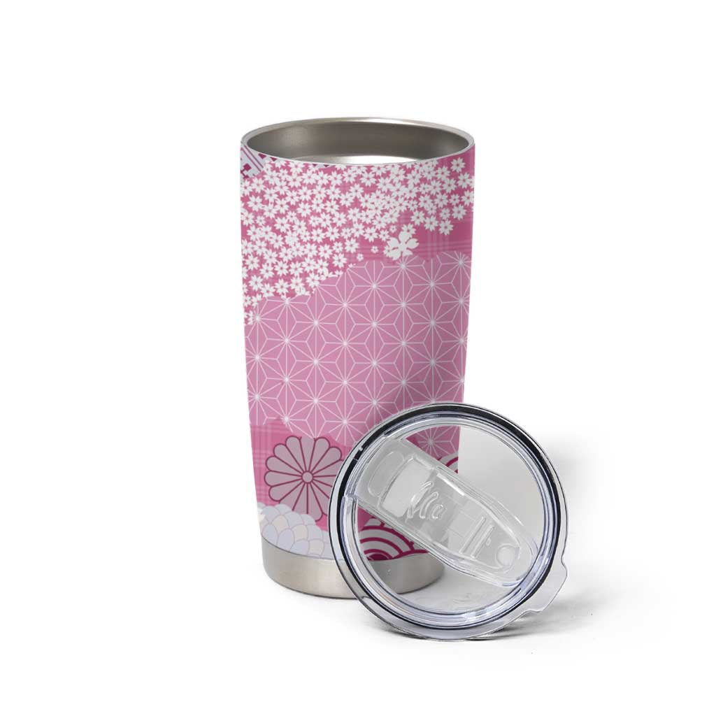 Pink Palaka Japanese Patterns Tumbler Cup Asanoha Seigaiha Sakura Motif LT14 - Polynesian Pride